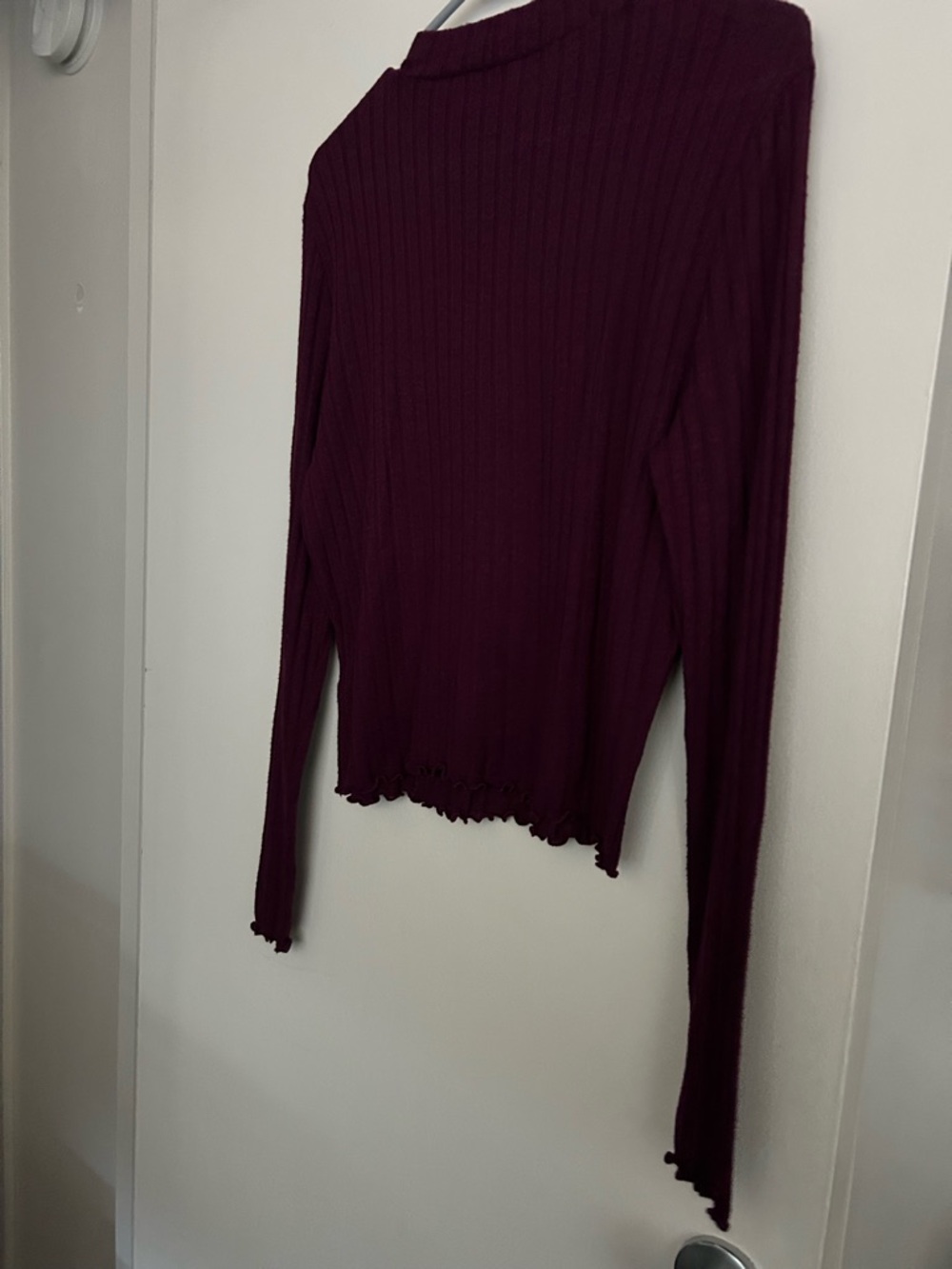 Candie's Plum Ribbed Long-Sleeve Crew Top